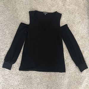 Express- Black Cold Shoulder Long Sleeve Blouse